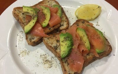 Gluten-free bread with avocado and smoked salmon