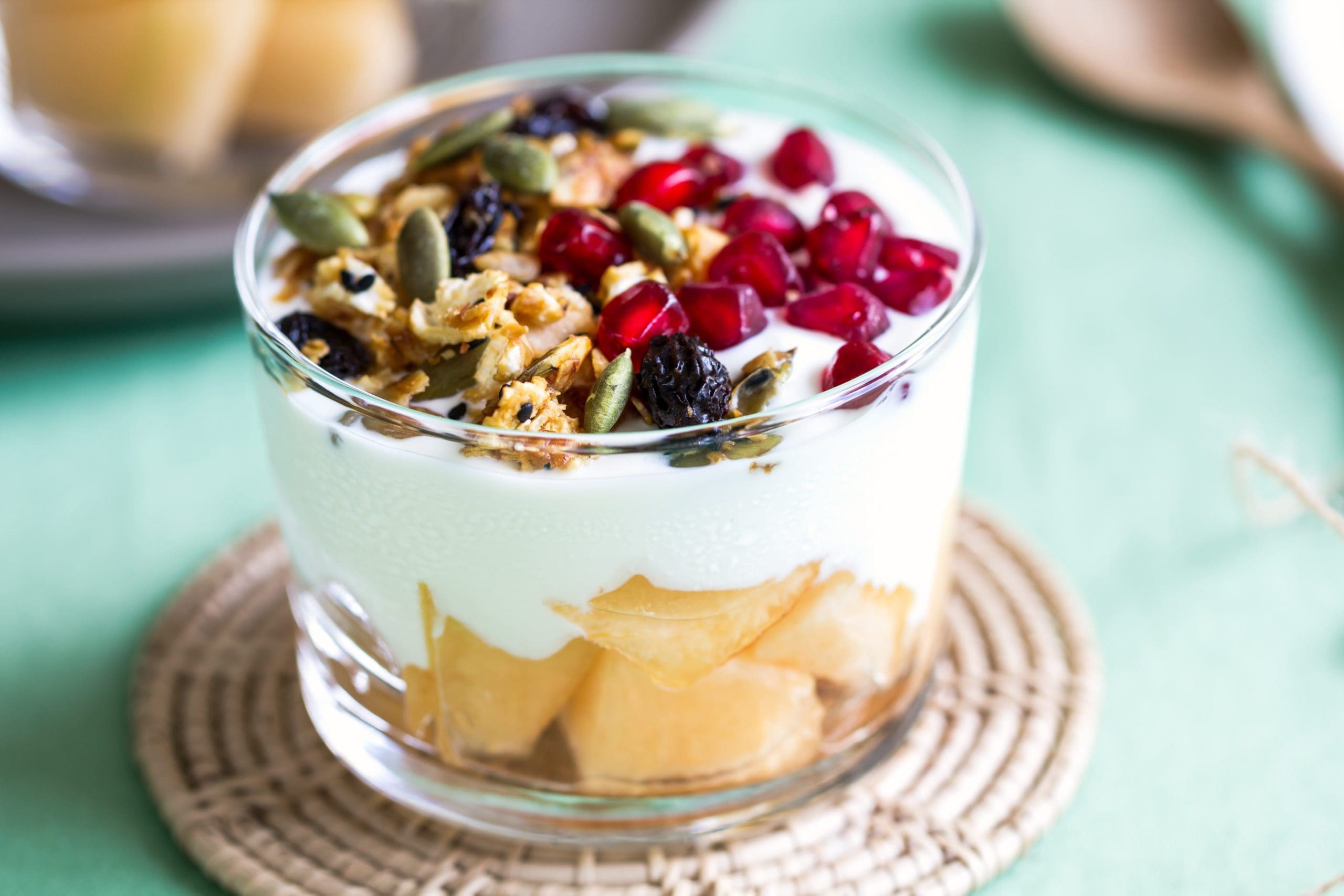 MELON with GRANOLA, POMEGRANATE, PUMPKIN SEEDS & YOGURT (V)