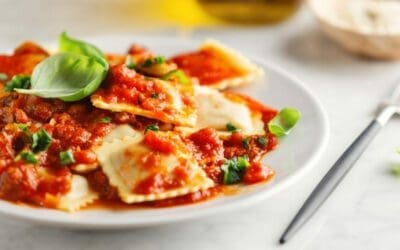 SPINACH & RICOTTA RAVIOLI with BASIL & TOMATO SAUCE