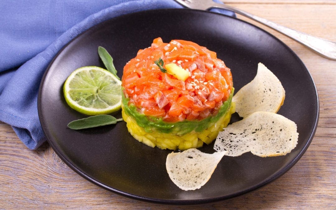 SALMON TARTARE with AVOCADO MOUSSE & MANGO